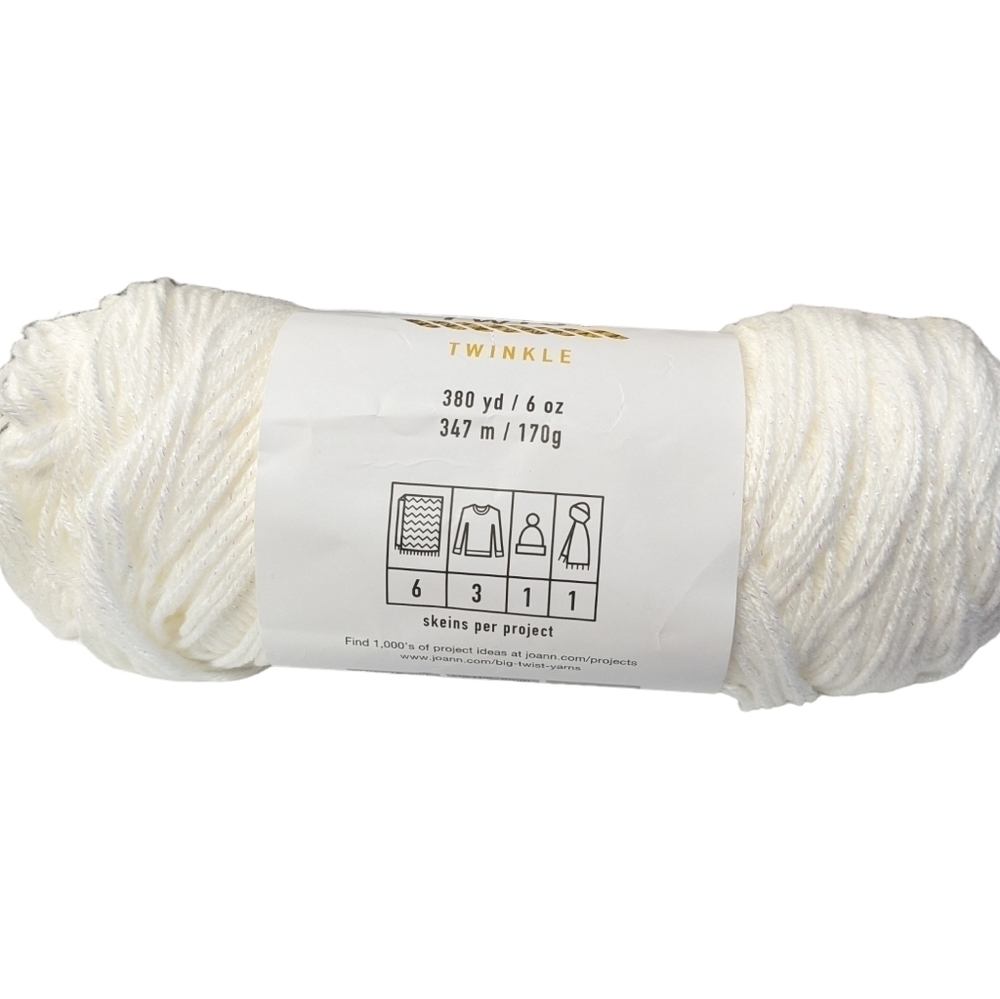 Big Twist Twinkle Acrylic Polyester Yarn White Sparkly Shine Knit Crochet Craft - Picture 2 of 6